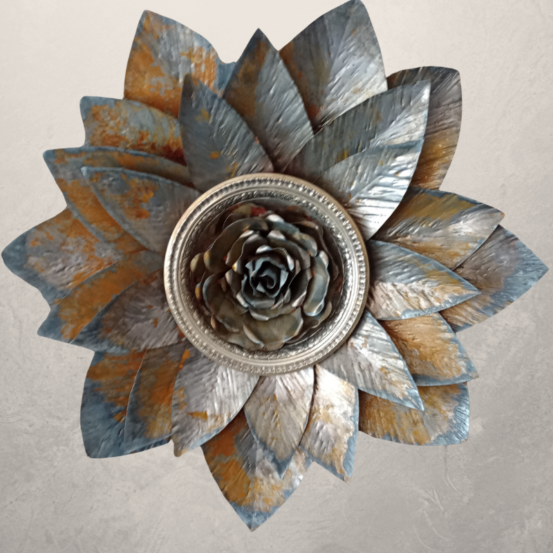 Large Old World Metal Flower Wall Sculpture