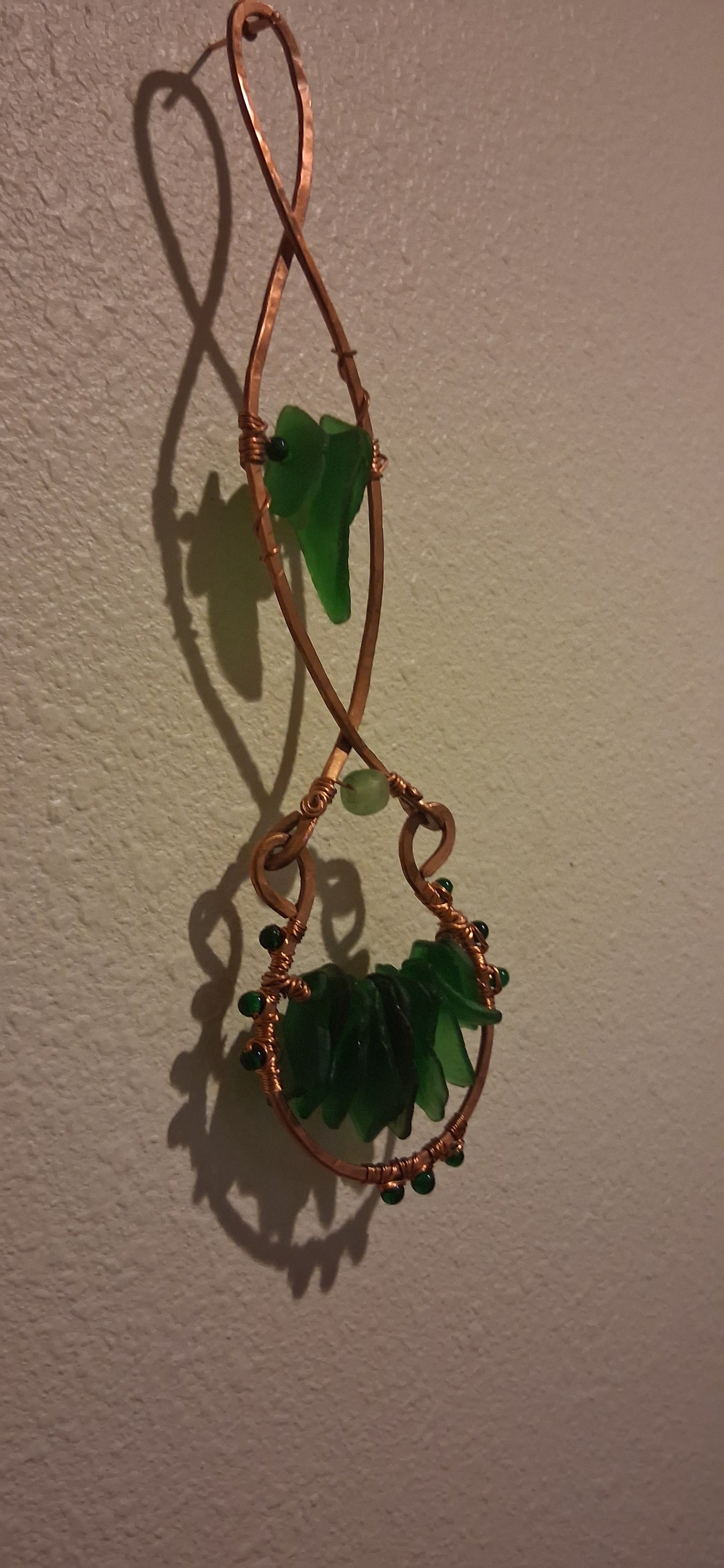 Hand Forged Copper Sea Glass Suncatcher – Caribbean Green Sea Glass Hanging, "Tidal Green"