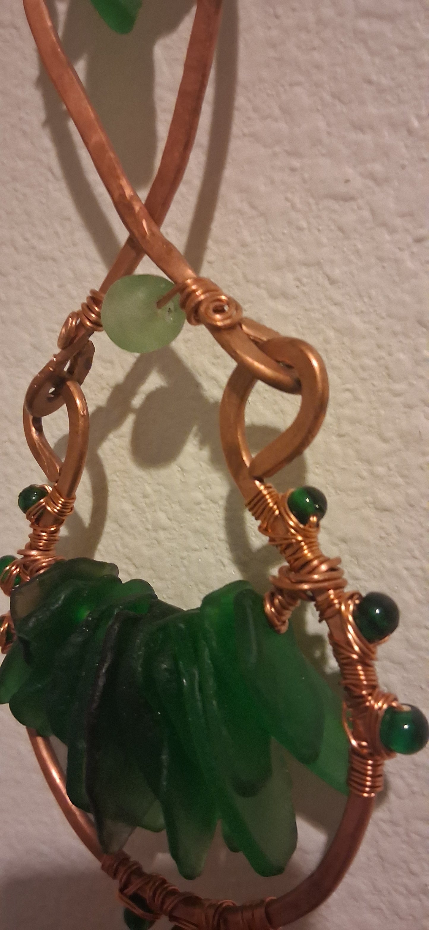 Hand Forged Copper Sea Glass Suncatcher – Caribbean Green Sea Glass Hanging, "Tidal Green"