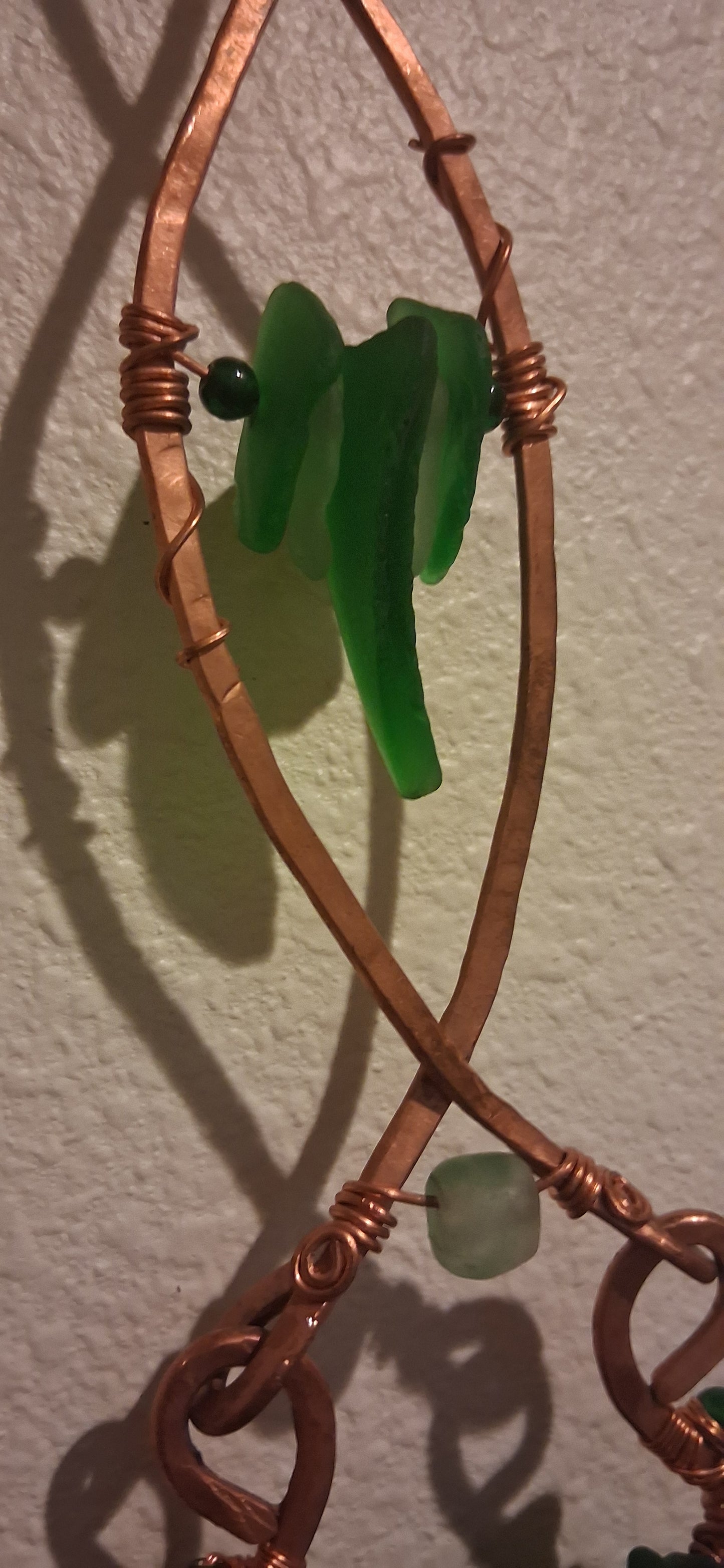 Hand Forged Copper Sea Glass Suncatcher – Caribbean Green Sea Glass Hanging, "Tidal Green"