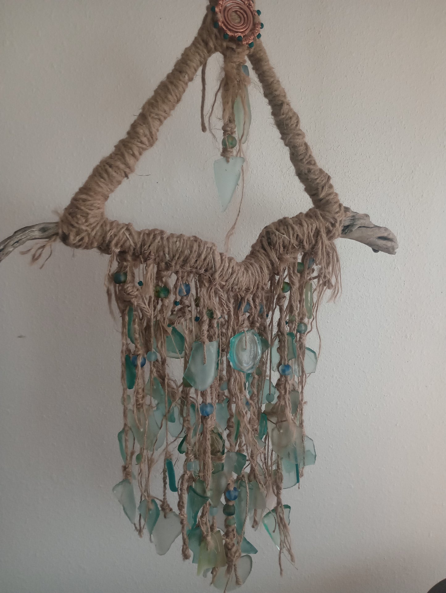 Dragon Juniper Wind Chime with Antique Glass – Reclaimed Forest Art Sculpture