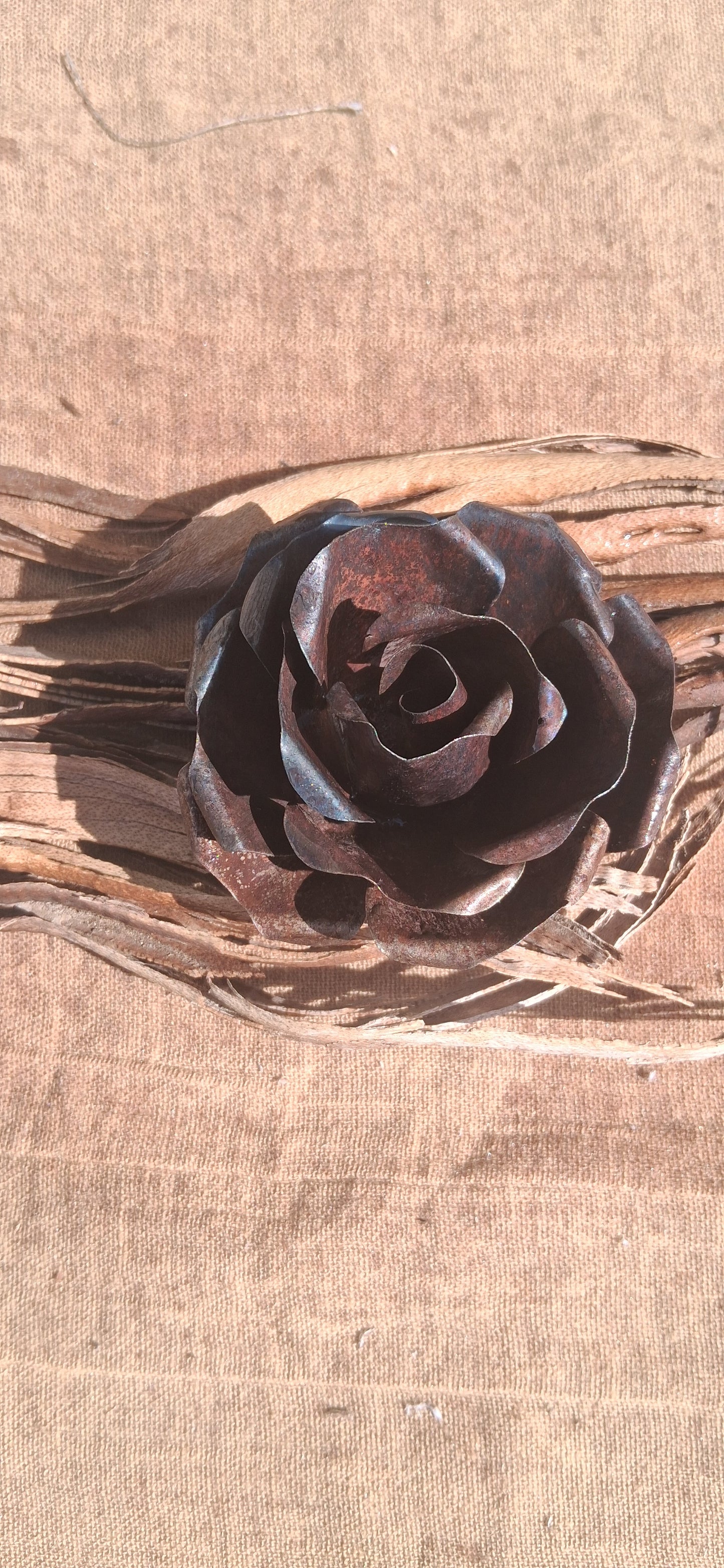 Handcut Reclaimed Metal Rose Magnet – Handmade Metal Flower Sculpture with Natural Patina