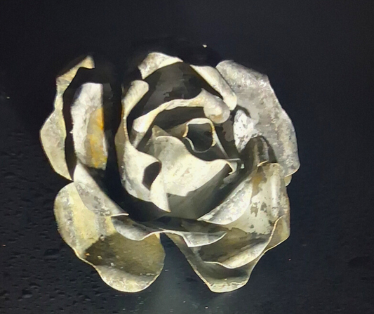 Handcut Reclaimed Metal Rose Magnet – Handmade Metal Flower Sculpture with Natural Patina