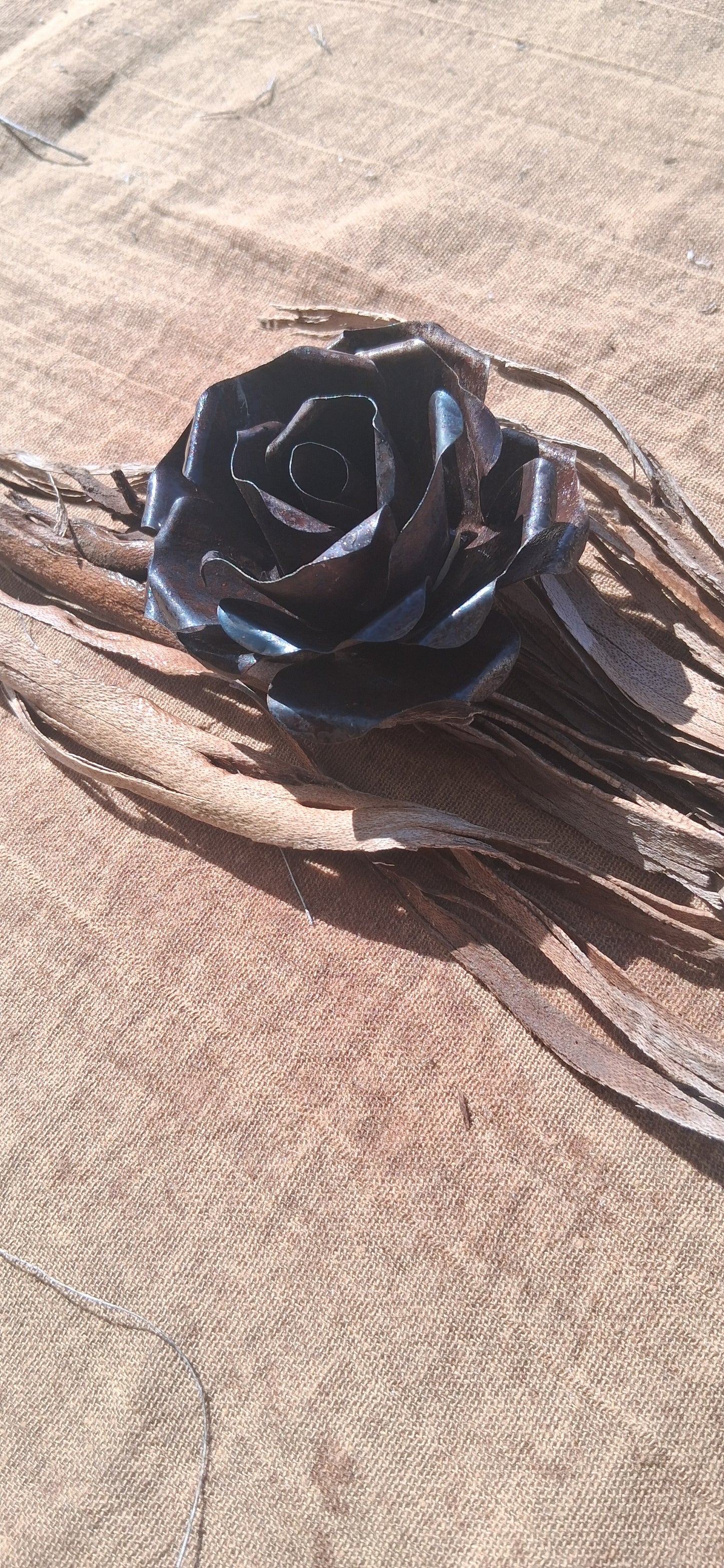 Handcut Reclaimed Metal Rose Magnet – Handmade Metal Flower Sculpture with Natural Patina
